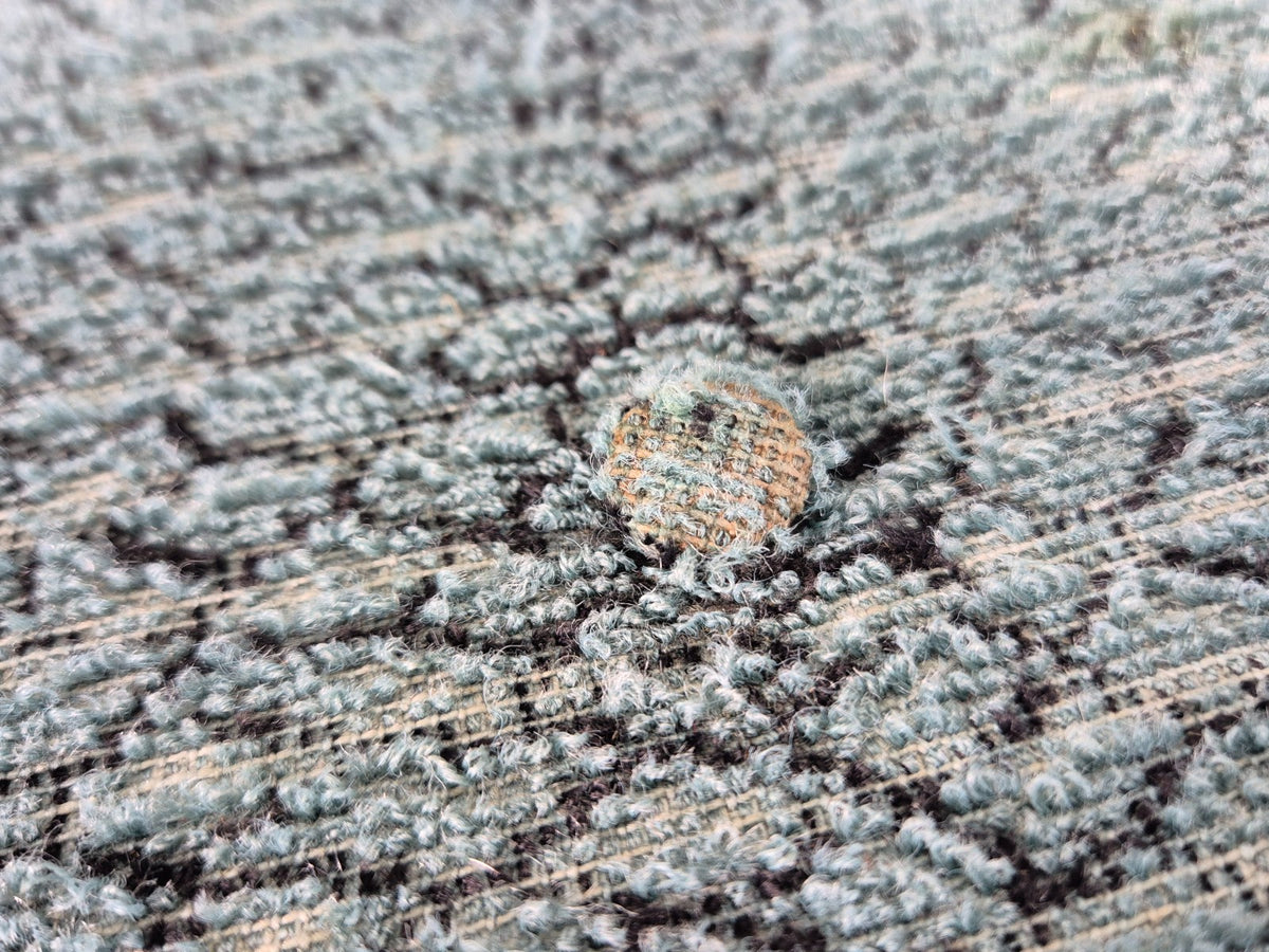 Vintage 1950s Footstool Turquoise Blue Boucle Beech Legs EB12797