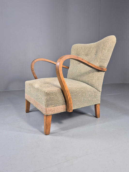 Vintage Art Deco Danish Armchair Beech Frames Original Upholstery EB11956