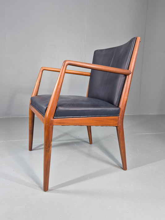 Vintage Mid Century Teak Armchair Blue Leather 1960s Retro EB11906