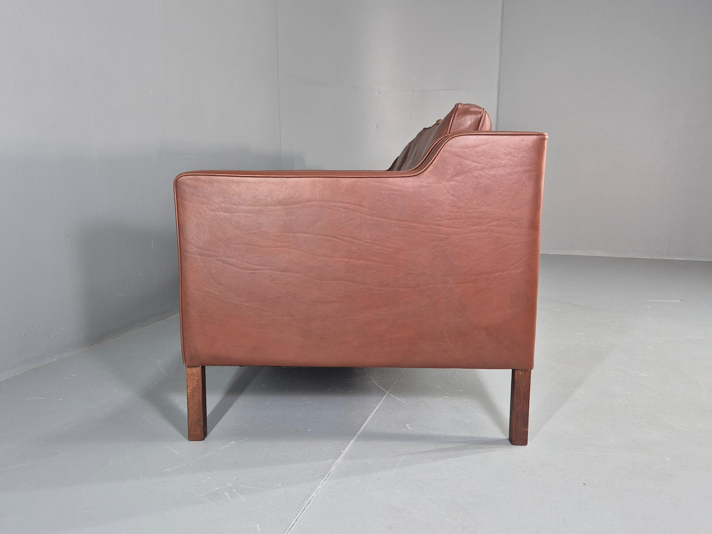 Vintage Stouby 3 Seater Sofa Brown Leather 1980s Retro MCM Danish EB12426