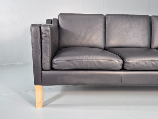 Vintage 3 Seater Sofa Danish Black Leather Mogensen Style Retro MCM 80s EB12440