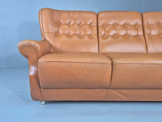 Vintage 3 Seater Sofa Tan Leather 1970s Danish Design Retro MCM EB12383