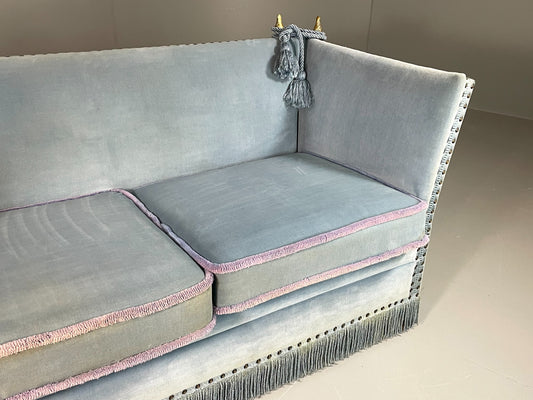 Vintage 2 Seater Knole Sofa Danish Blue Velvet Velour 1950s Tassles Trim EB06007