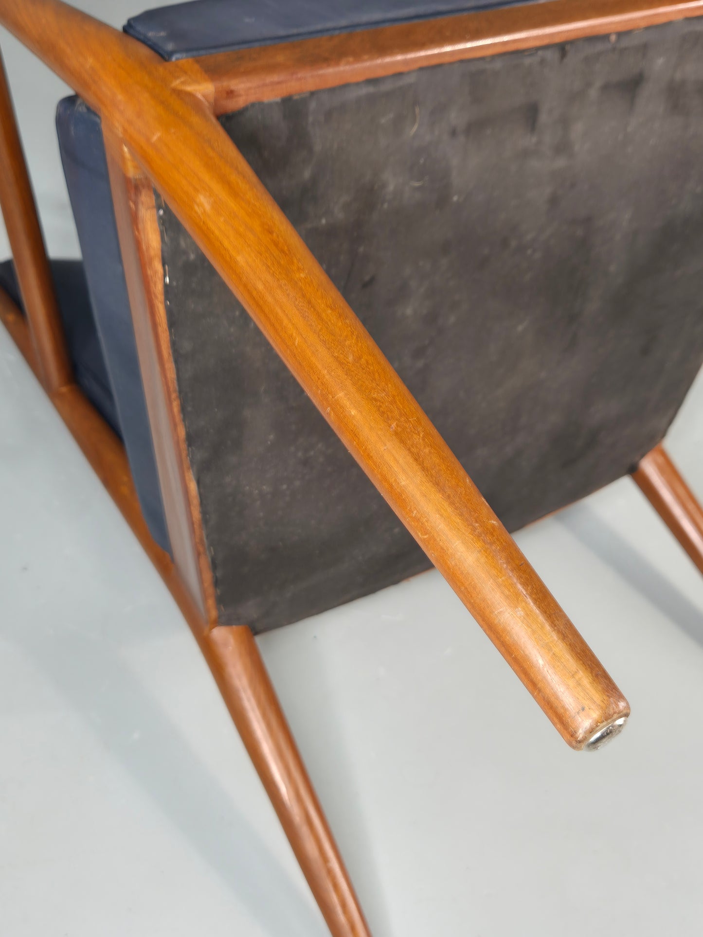 Vintage Mid Century Teak Armchair Blue Leather 1960s Retro EB11896
