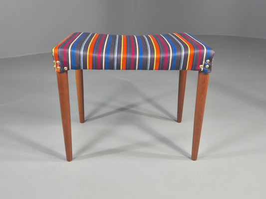 Vintage Midcentury Footstool Danish Design New Upholstery Retro Teak EB12049