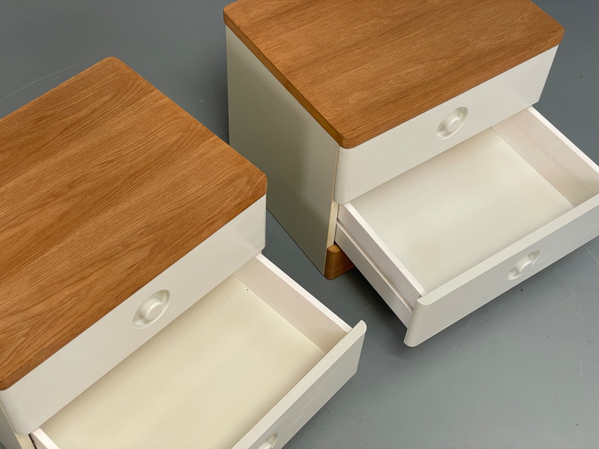 Vintage Bedside Cabinets Pair Stag White Retro 1980s Drawers Oak Top EB12956