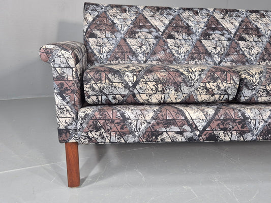 Vintage Mid Century Modern 3 Seater Sofa Swedish Abstract Fabric 1960s EB11077