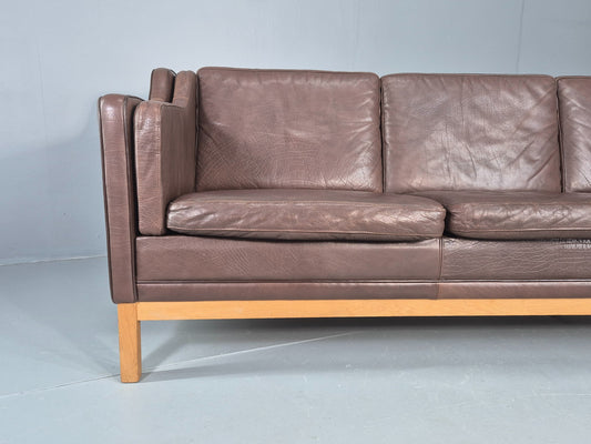 Vintage 3 Seater Sofa Danish 70s Brown Leather Retro Mid Century Modern EB12424