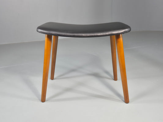 Vintage Mid Century Danish Footstool Black Vinyl Curved Form EB12026