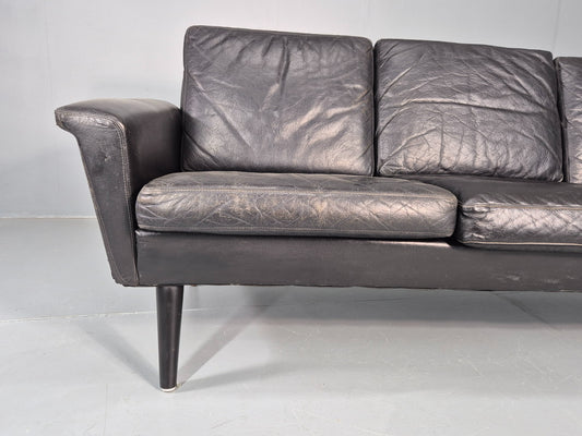 Mid Century 3 Seater Sofa Danish 1960s Black Leather Retro Modern Design EB11355