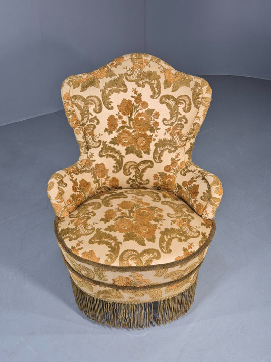 Danish 1970s Rococo Revival Bedroom Chair Gold Velour Moquette Retro EB12741