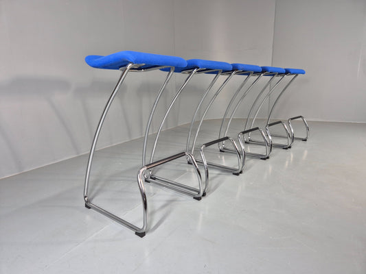 5 Orange Box Spring Bar Stools Modern Design Blue Chenille Chrome Frame EB12991