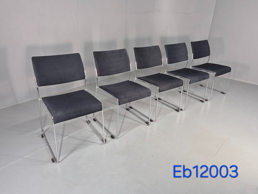 5 Vintage Stacking Chairs Chrome Rod and Black Cloth Brunner Brand EB12003