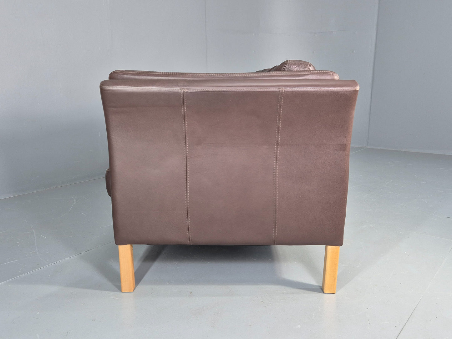 Vintage Danish 3 Seat Sofa Brown Leather 1980s Retro MCM EB12417