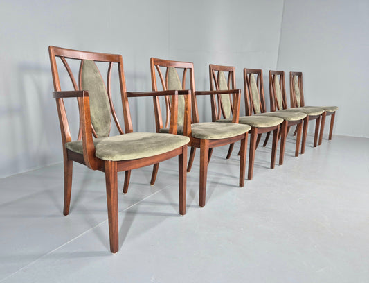 6 Vintage G Plan Teak Dining Chairs X Frame Green Seats 1970s Retro EB12260
