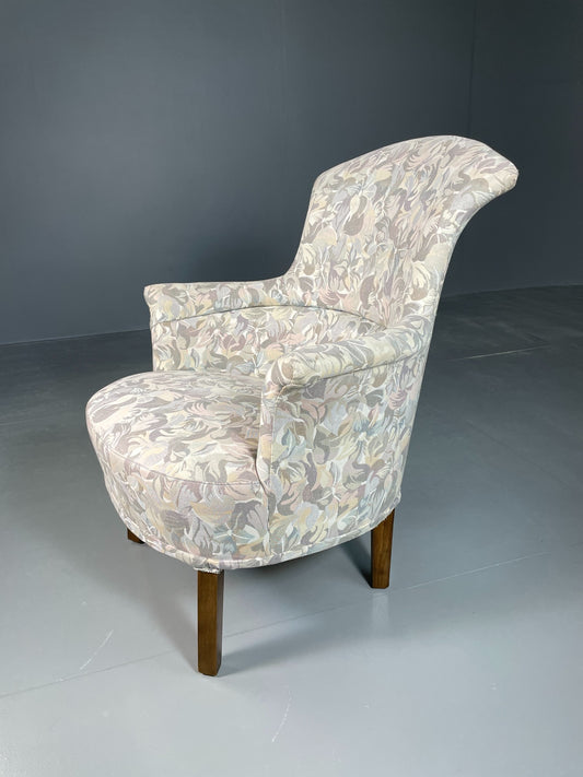 Vintage Danish 1940s Lounge Chair Tub Style Floral Fabric Antique EB06430