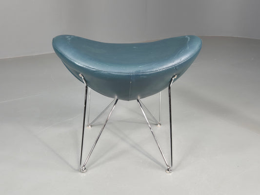 Vintage Danish Mid Century Footstool Green Vinyl Chrome Rod Retro EB12149
