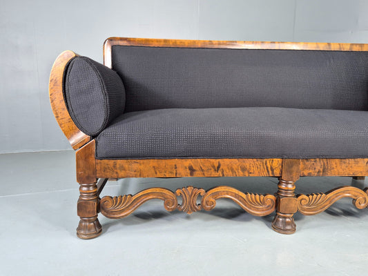 Vintage Danish Drop End Sofa Baroque Revival 1920s Antique Carved Wood EB12756
