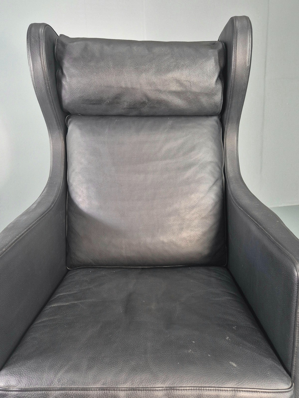 Vintage Skippers Wing Back Lounge Chair 1970s Retro Danish Black Leather EB12361