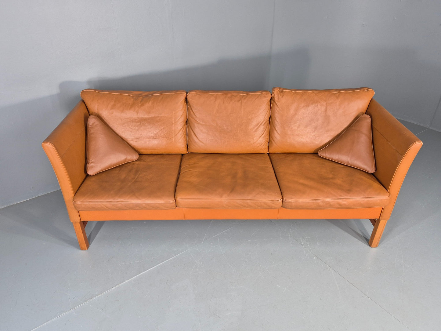Vintage 3 Seater Sofa Danish Mid Century Skippers Tan Leather Retro EB10530