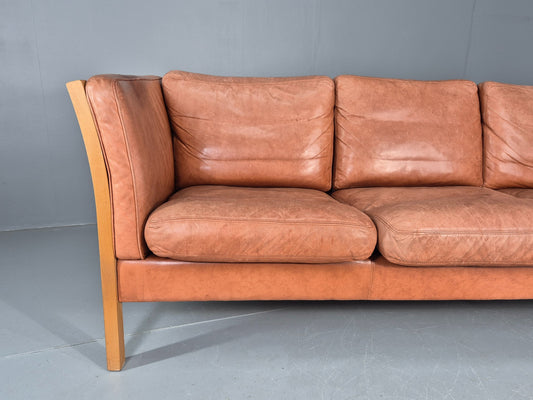 Vintage 3 Seater Sofa Tan Leather Stouby Style 1980s Retro MCM EB10104