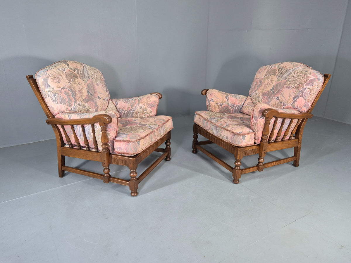 2 Vintage Ercol Lounge Chair Cloisters Range Pink Hued 1990s Cotton EB12917