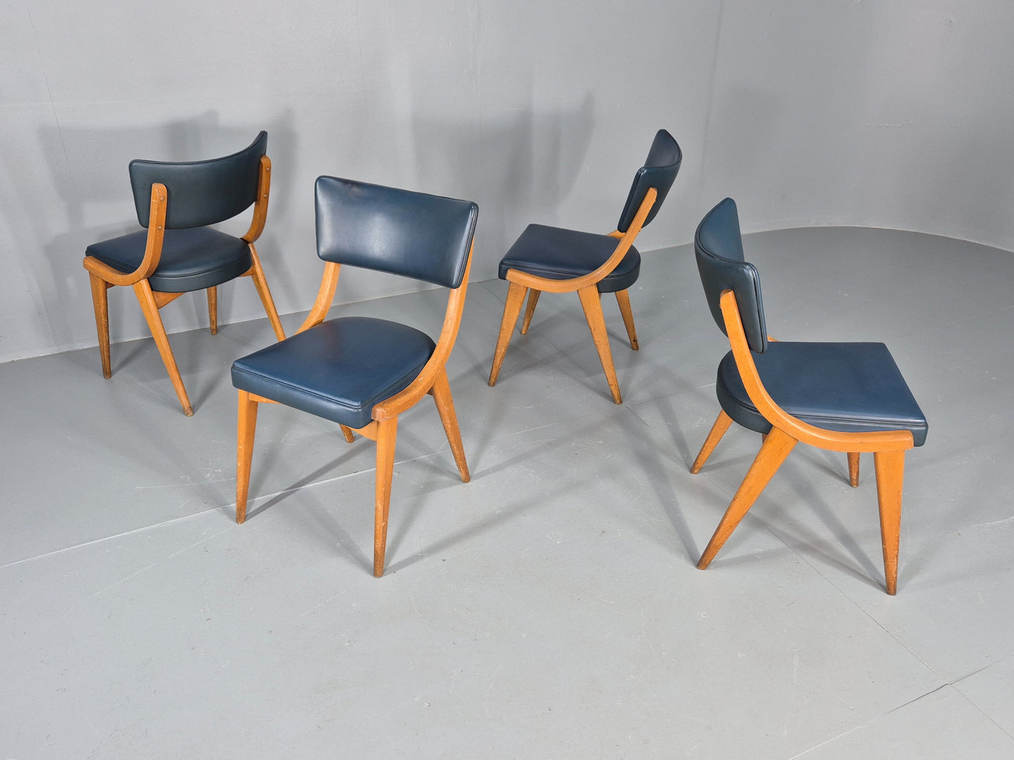 4 Vintage Ben Chairs Blue Vinyl Beech Frames 1960s Retro EB12258