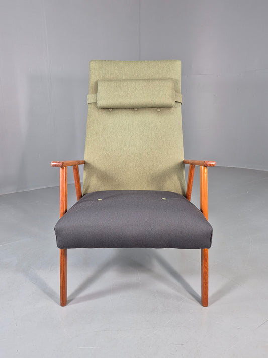 Vintage Mid Century Danish Lounge Chair Teak Frame High Back 1960s Retro EB12125