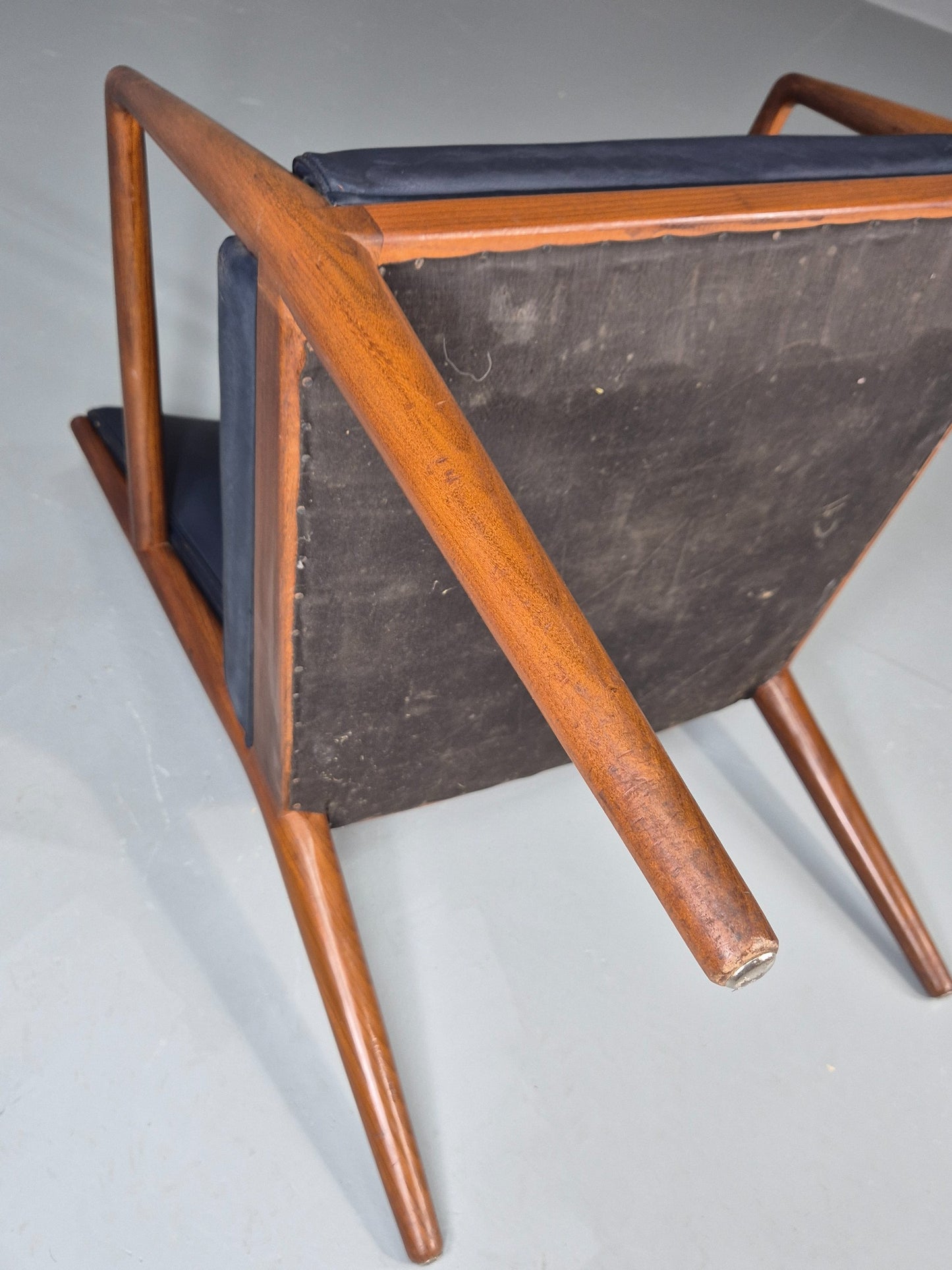 Vintage Mid Century Teak Armchair Blue Leather 1960s Retro EB11907