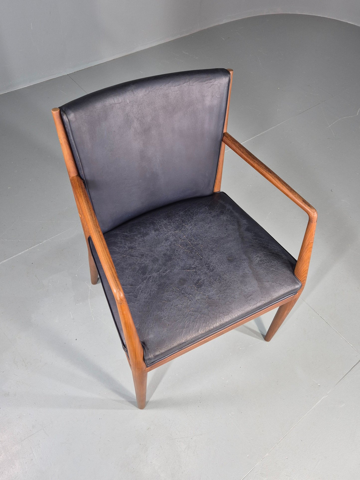 Vintage Mid Century Teak Armchair Blue Leather 1960s Retro EB11898