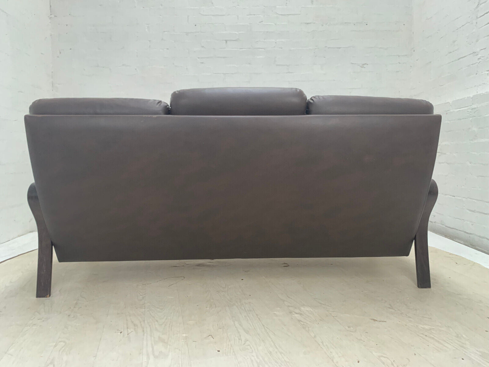Danish Stained Beech, Dark Brown Leather & Vinyl Three-Seater Sofa EB3459 M3SS - UKDK FURNITURE