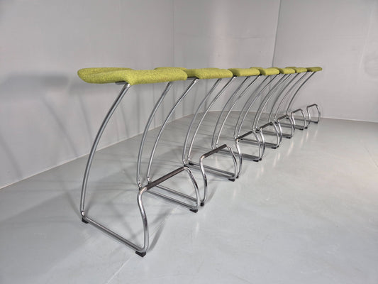 7 Orange Box Spring Bar Stools Modern Design Green Chenille Chrome Frame EB12992