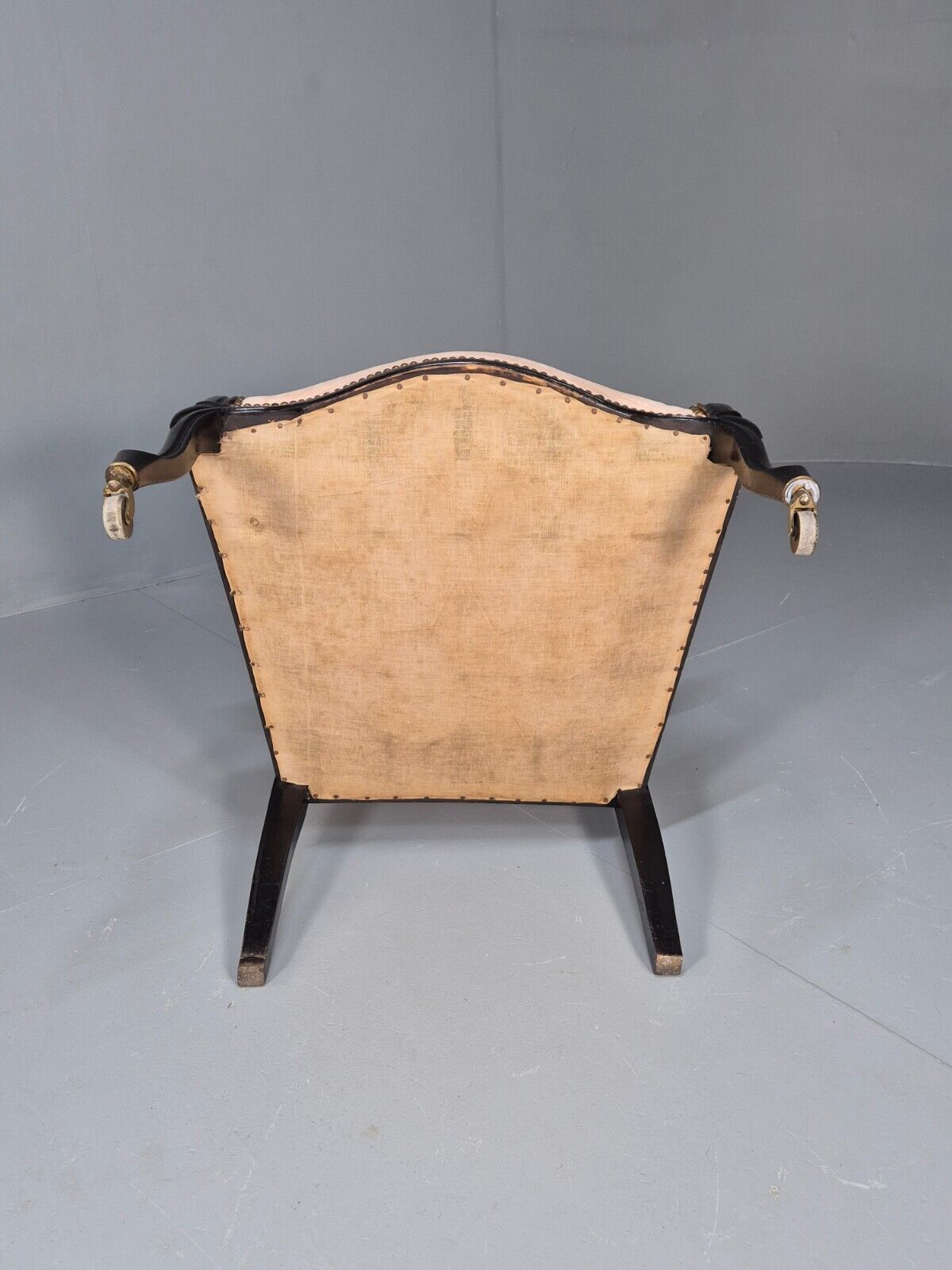 Antique Danish Cream Suede Horseshoe Backed Chair With Castors EB8450 VCLO - UKDK FURNITURE