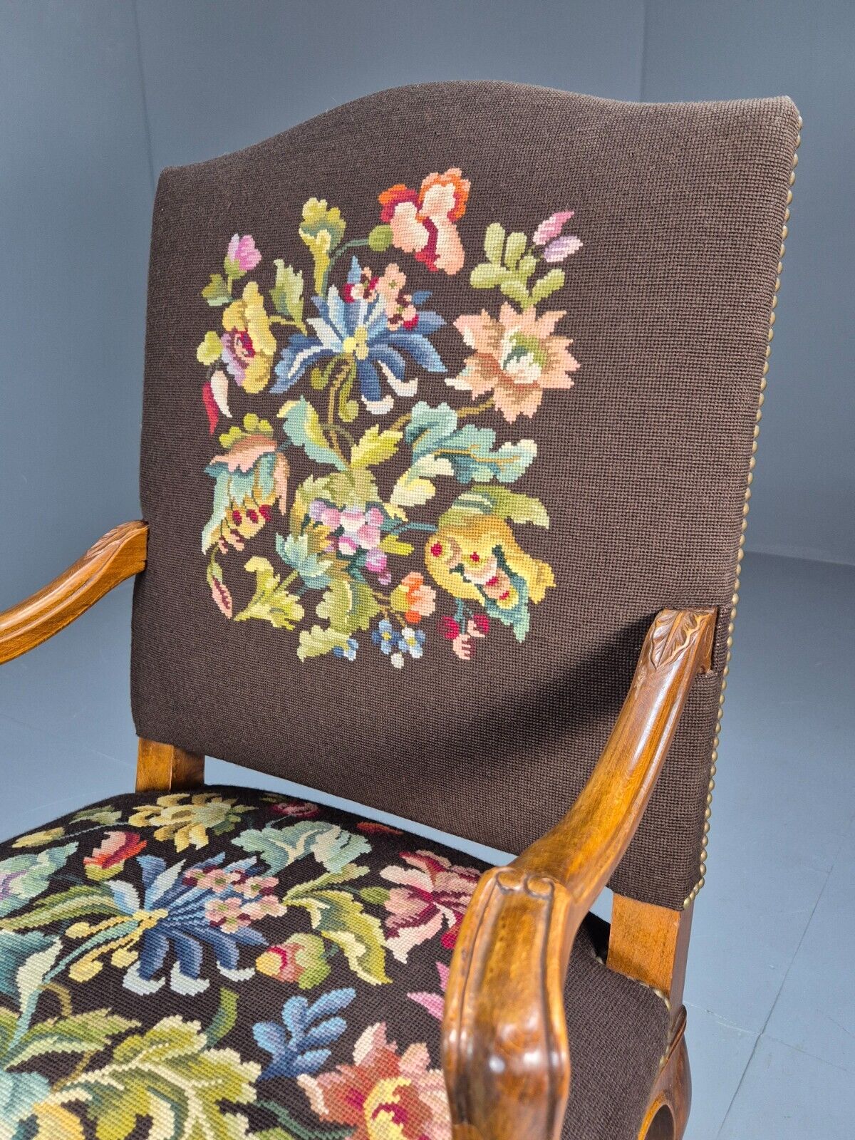 Vintage Danish Lounge Brown Floral Oak 17th Century Style EB8996 VCLO - UKDK FURNITURE