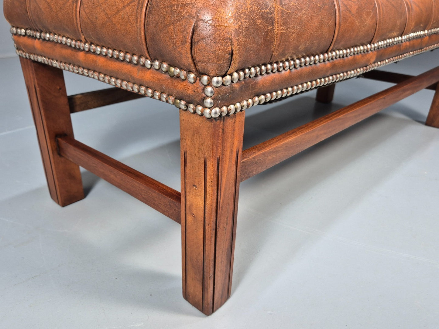 Vintage Georgian Style Leather Upholstered Buttoned Long Ottoman  EB10623 MFOO7