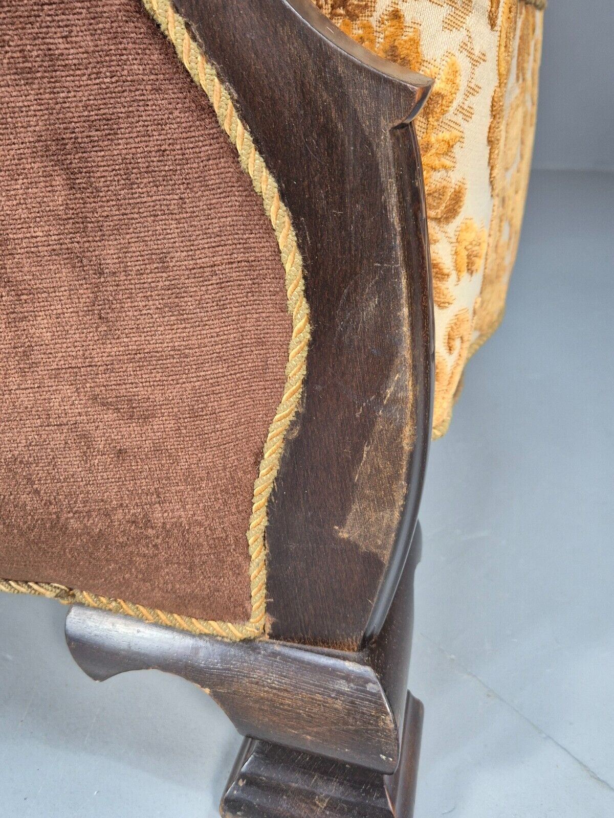 Vintage Danish Lounge Chair Oranges and browns Carved Wood 1950s EB8931 VCLO - UKDK FURNITURE