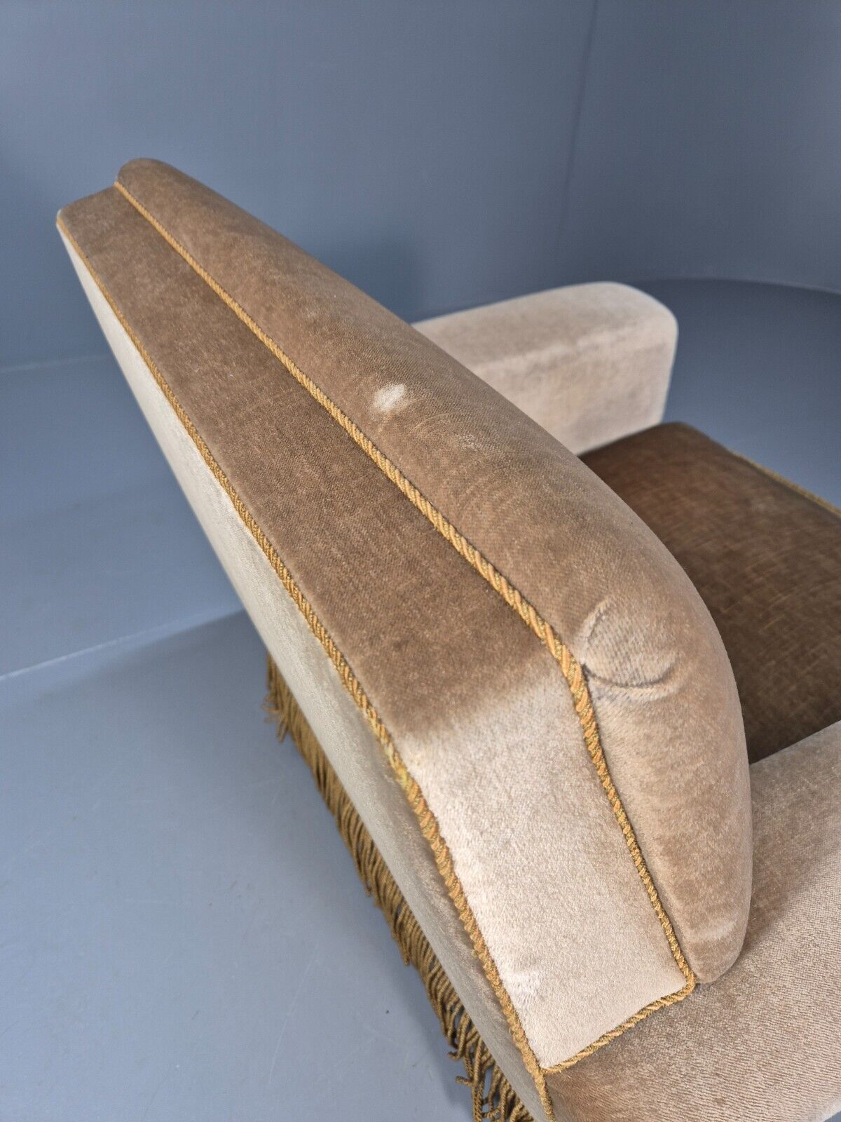 Vintage Danish Lounge Chair Gold Velour Tassels 1960s Retro MCM EB8947 VCLO - UKDK FURNITURE