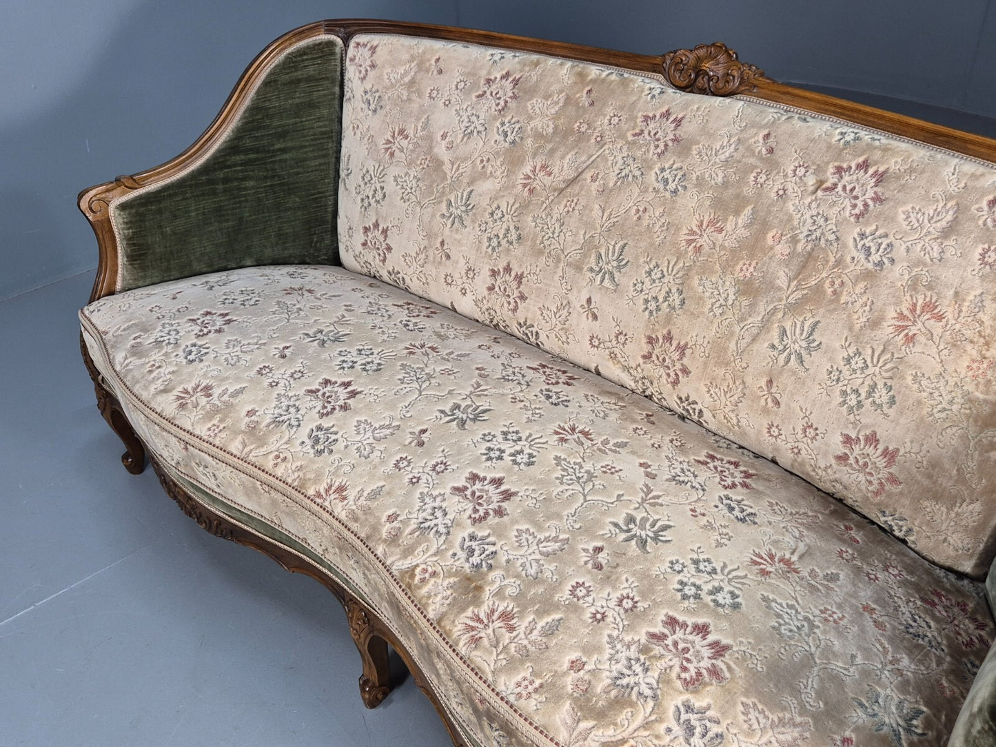 Vintage Danish Rococo Style Settee 3 Seat Green and Brown Floral EB9553 V3SS - UKDK FURNITURE