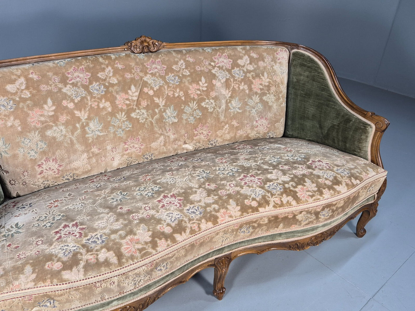 Vintage Danish Rococo Style Settee 3 Seat Green and Brown Floral EB9553 V3SS - UKDK FURNITURE
