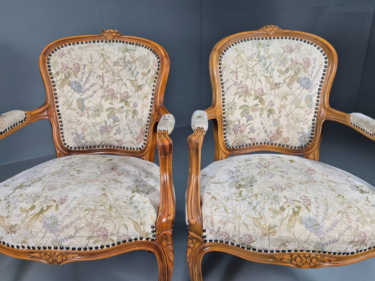 2 Vintage Danish Fauteuil Lounge Chairs Louis XVI Style 1970s Built EB7606 VCLO - UKDK FURNITURE