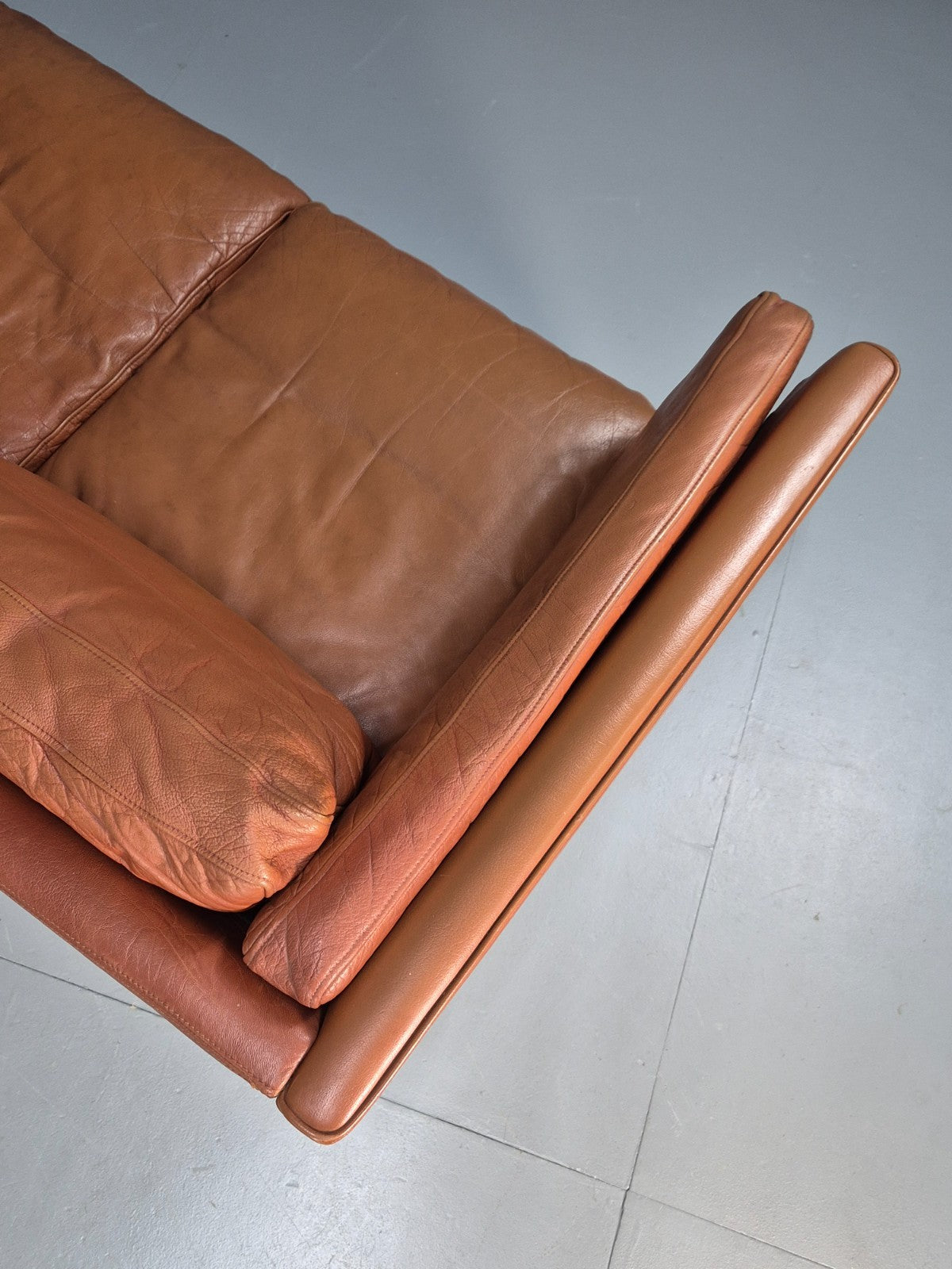 MidCentury Three Seater Sofa Tan Leather Vintage Danish Retro 1970s EB10721 M3SS13