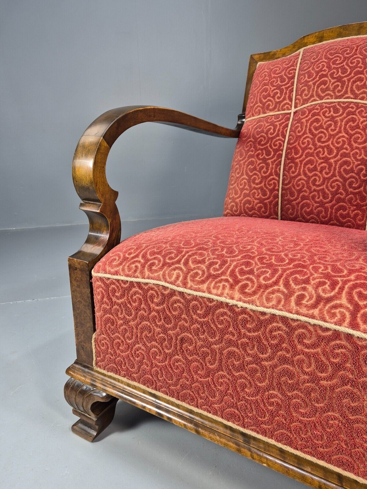 Vintage Danish Lounge Chair Red Moquette Beech Frame 1920s Antique EB8939 VCLO - UKDK FURNITURE