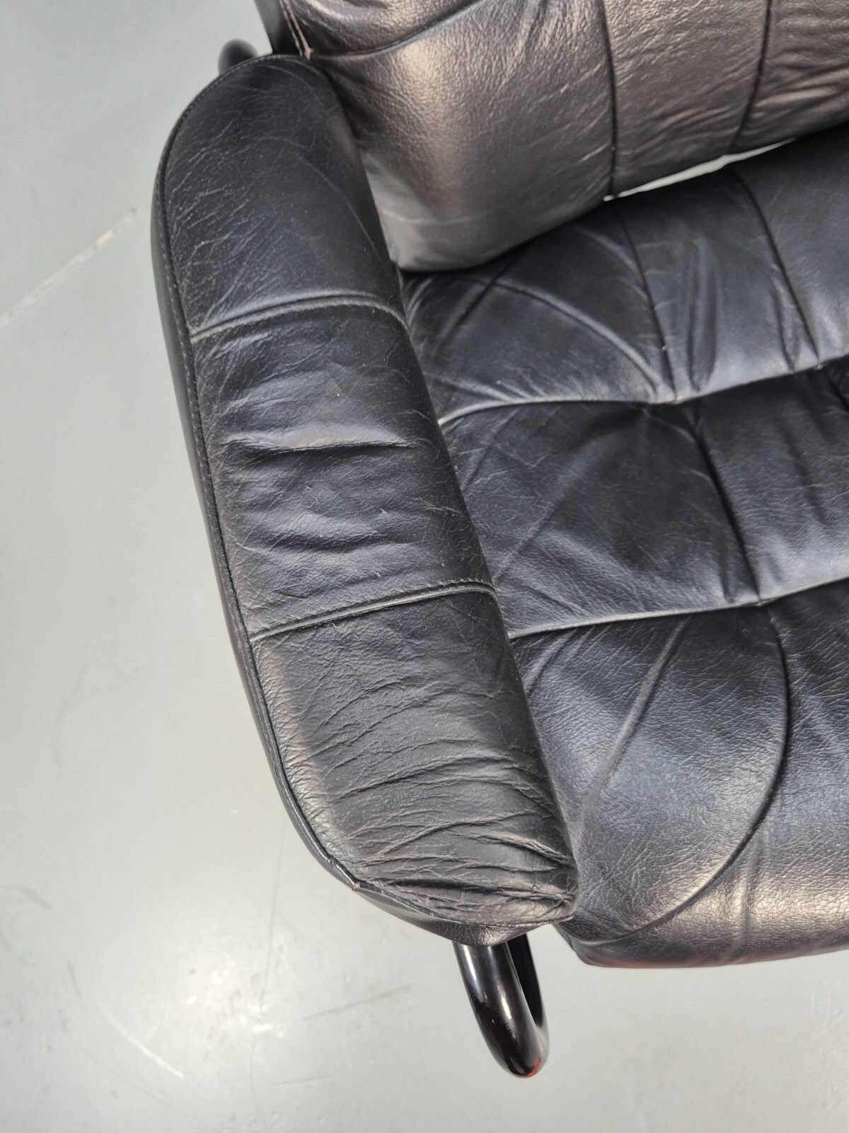 Vintage Danish Black Leather Vinyl Swivel Recline Chair 1980s Retro EB9311 MSWI - UKDK FURNITURE