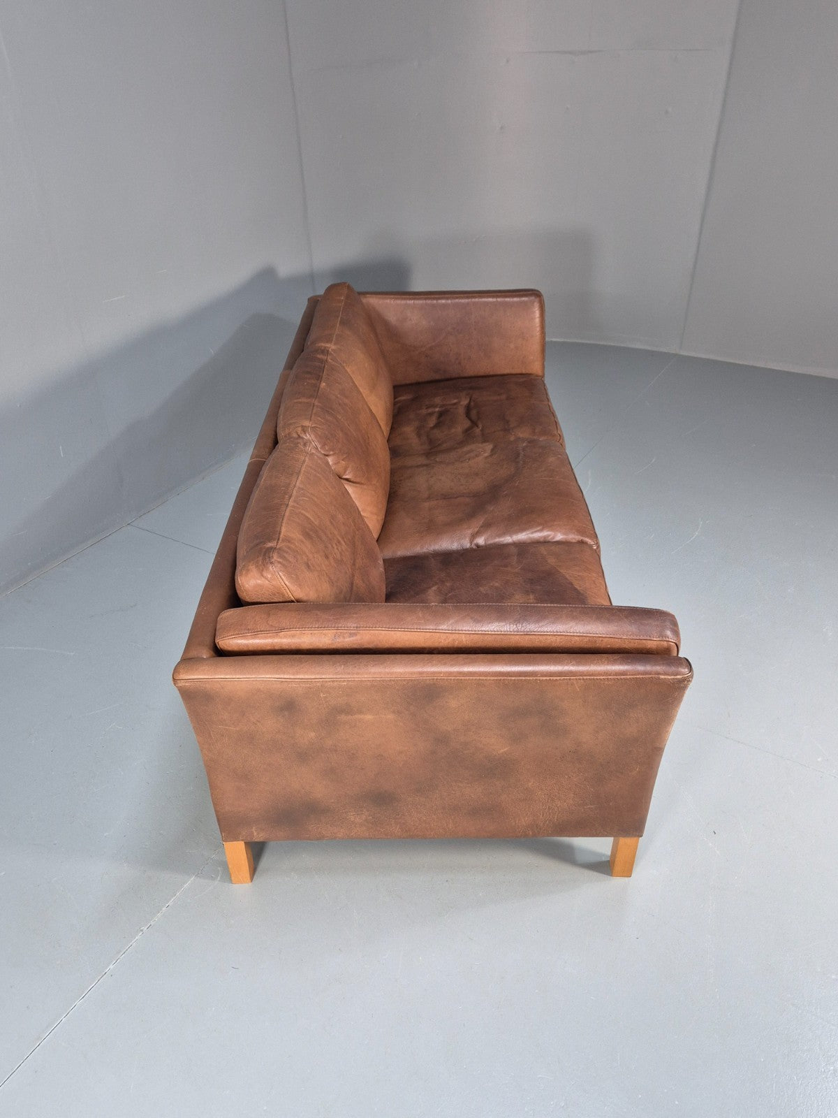 Mid Century Three seater Sofa Brown Leather Vintage Danish 1970s EB10077 M3SS16