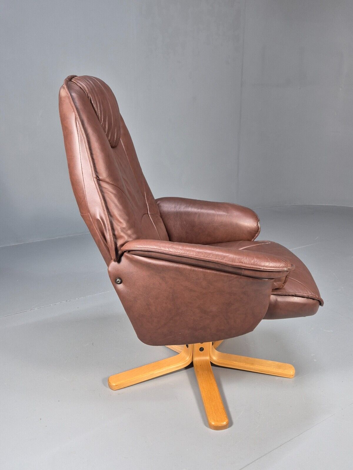 Vintage Danish Swivel Chair Recliner Knudsen Style Brown Leather EB8787 MSWI - UKDK FURNITURE