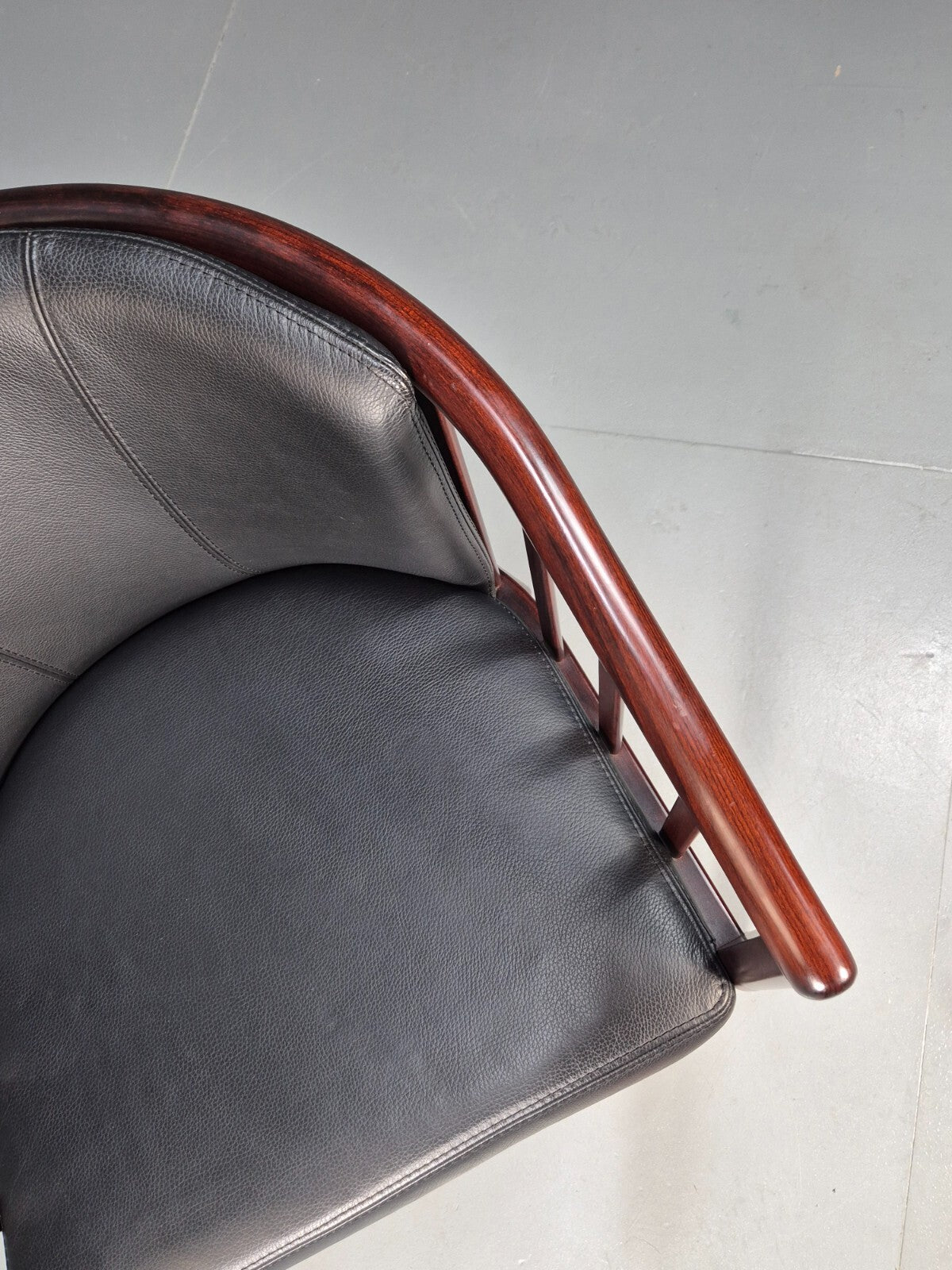Vintage Danish Skalma Tub Chair Black Leather Curved Rail Back 1980s EB9315 MNOR - UKDK FURNITURE