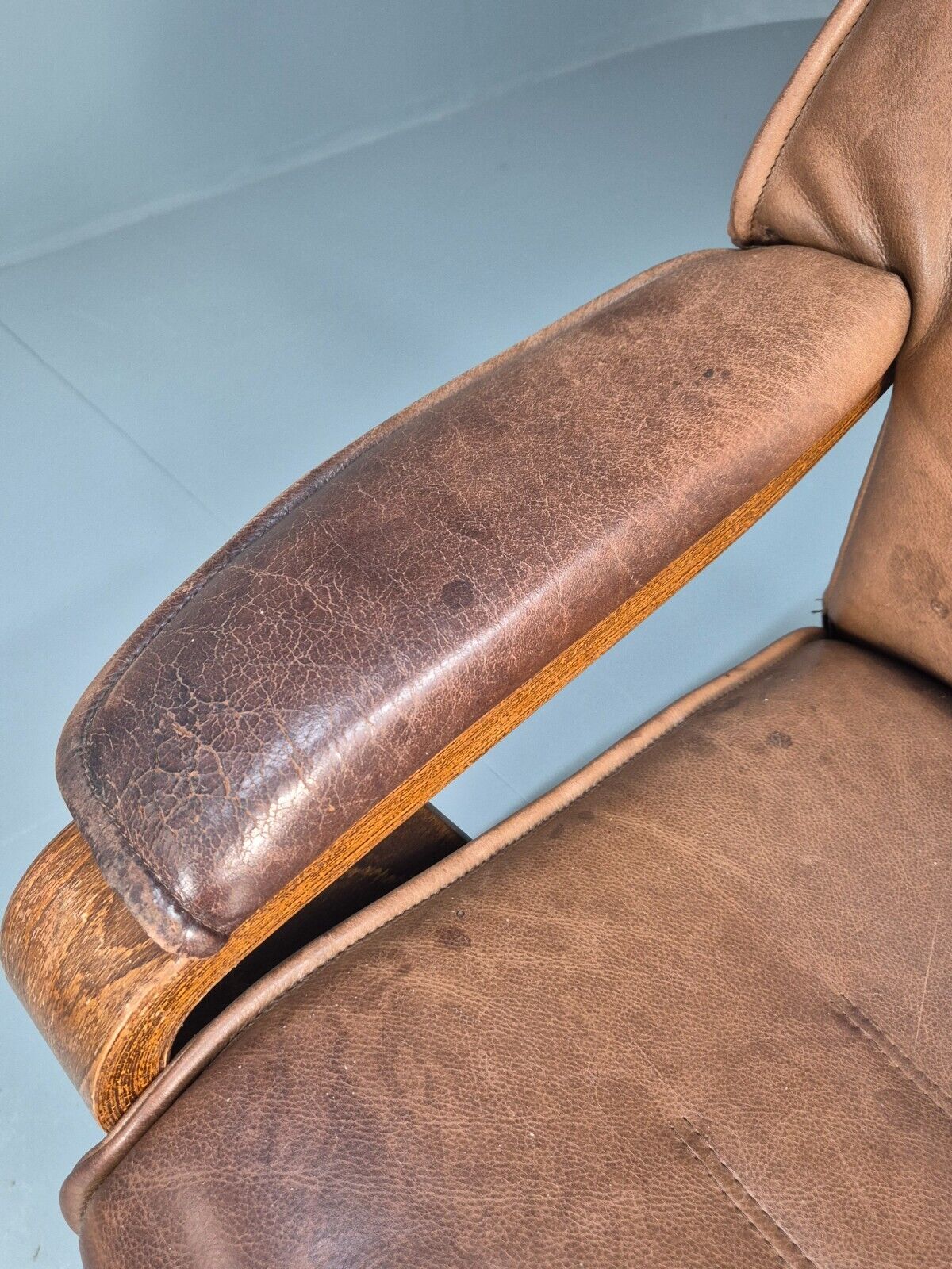 Vintage Danish Lounge Chair Brown Leather Bentwood Reclines Retro EB8783 MBEN - UKDK FURNITURE