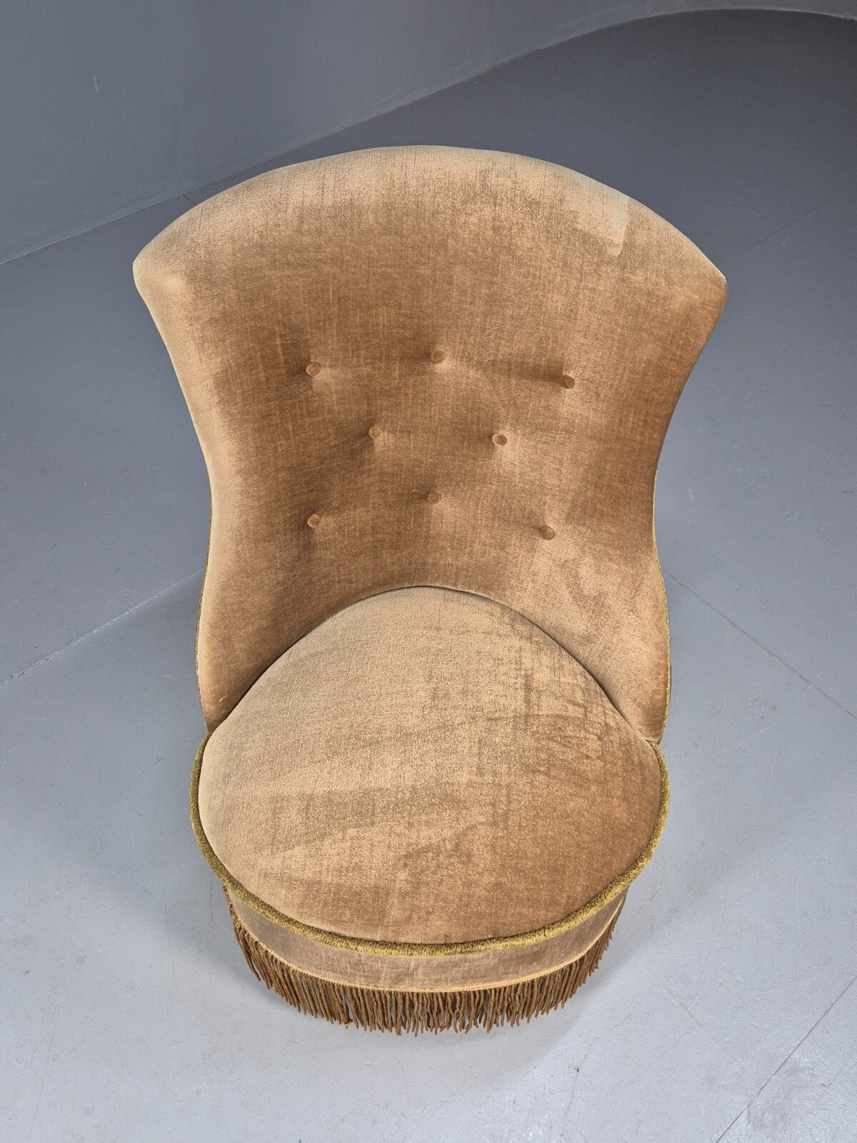 Vintage Danish Taupe Velour Cocktail or Parlour Chair Antique EB9608 VCLO - UKDK FURNITURE