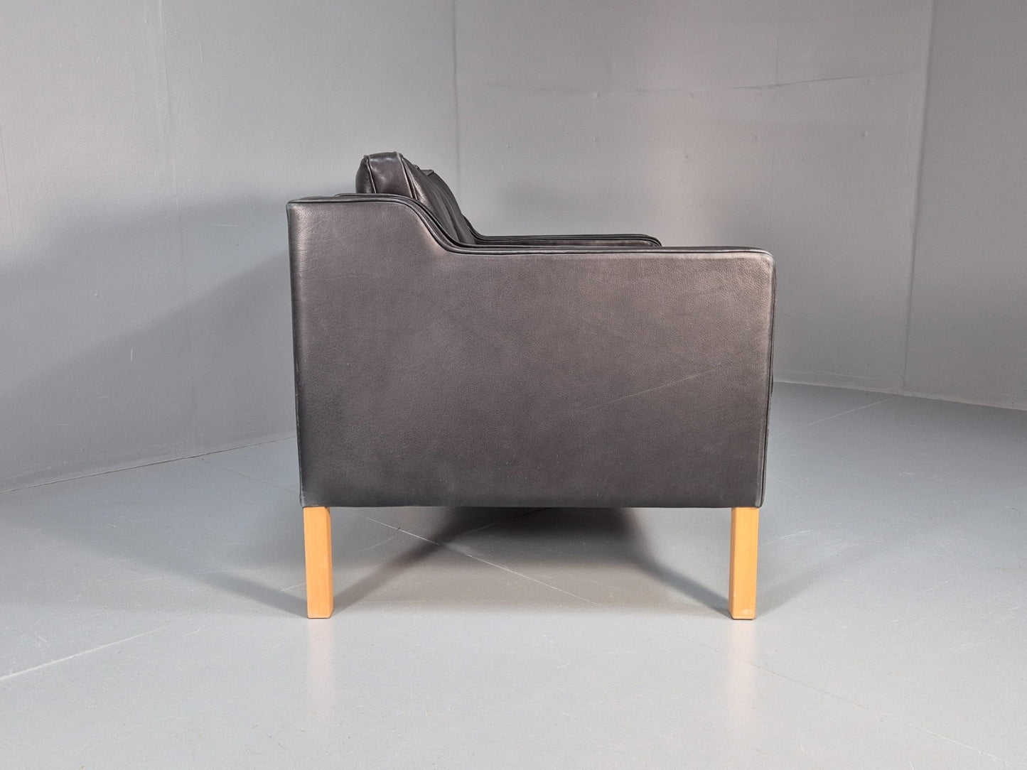 Mid Century Stouby Eva Two Seater Sofa Vintage Danish Black Leather EB10108 M2SS14