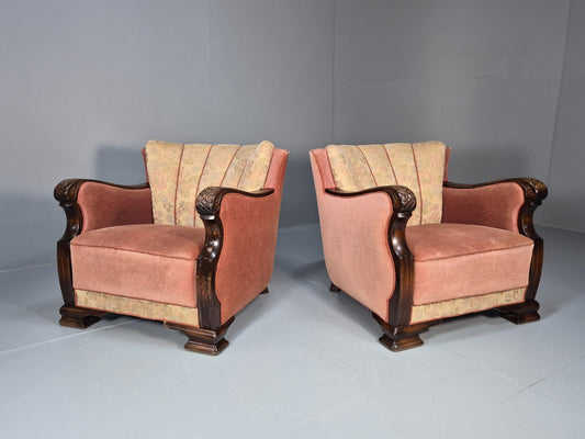 2 Vintage Danish Pink and Cream Art Deco Lounge Chairs 1940s EB9667 VCLO - UKDK FURNITURE